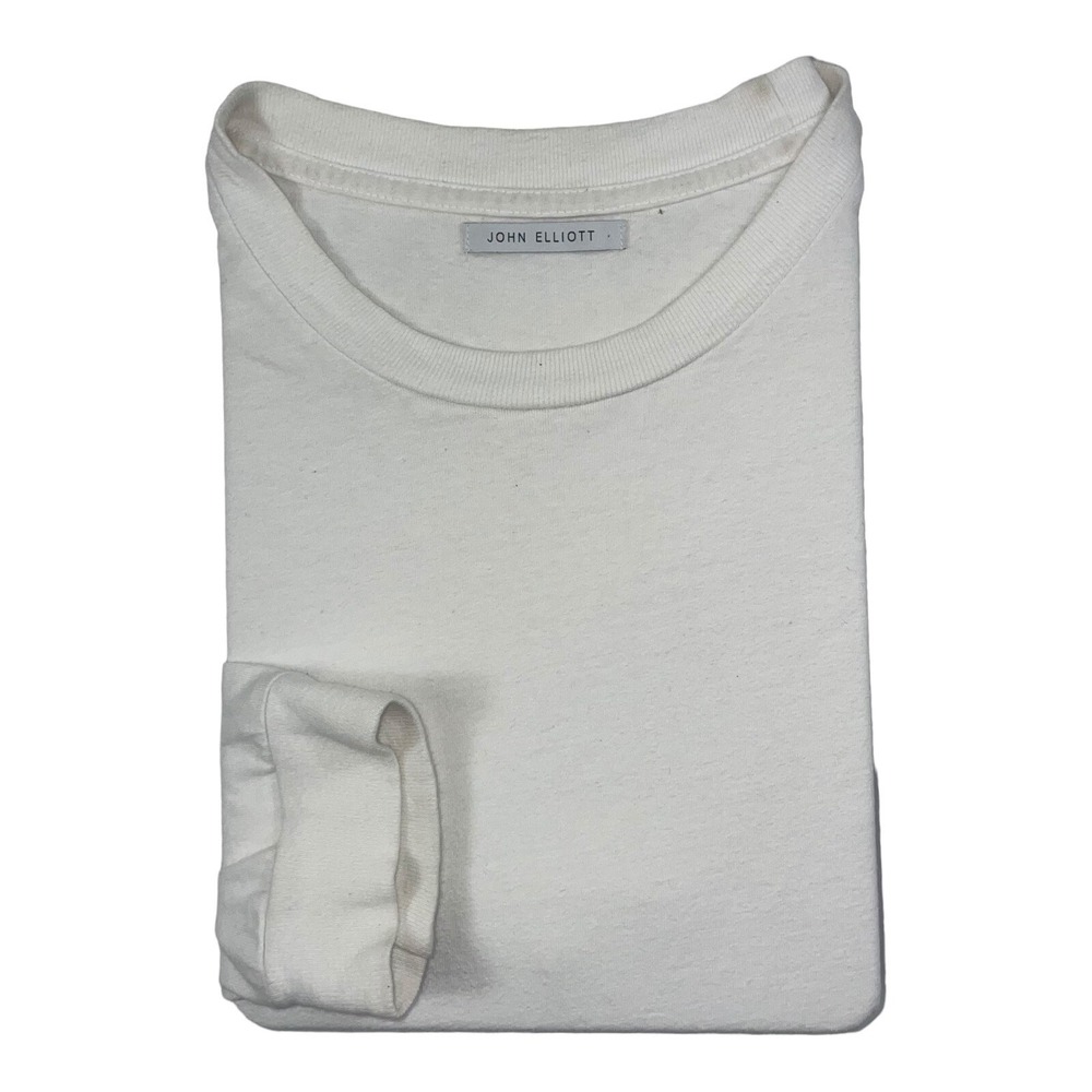 John Elliott Mens White Cotton Long Sleeve T-Shirt Size 2 Made in USA